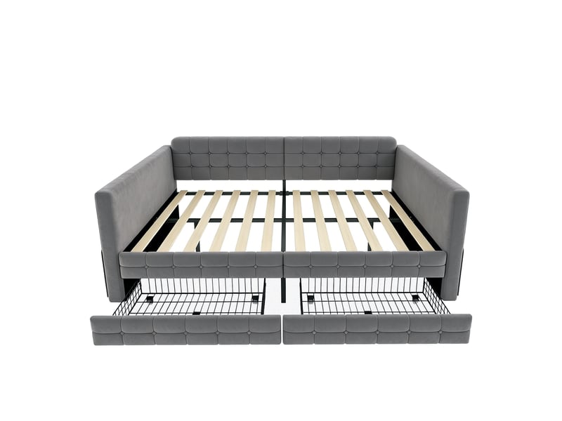  Canapé-lit 140x190 cm, lit d'appoint, couchage d'appoint, 2 tiroirs, velours gris  - Conforama B