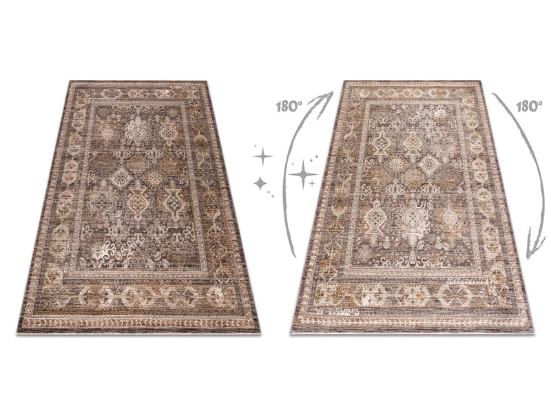  Tapis laris 734 brun clair   beige – motif cadre, ornemental, classique, franges 300x400 cm  - Conforama C
