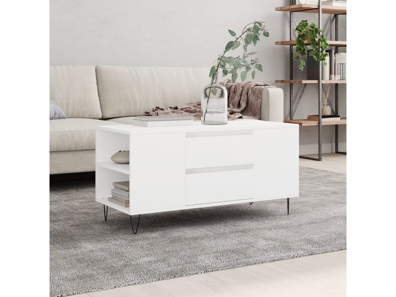 Table basse rectangulaire | table de salon blanc 102x44,5x50 cm bois d'ingénierie shl184 - Conforama B