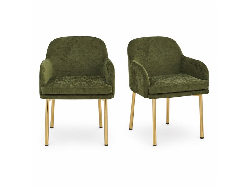  Lot de 2 chaises de salle à manger 61x59x78,5 cm avec accoudoirs, patins réglables, polyester fer, vert  - Conforama A