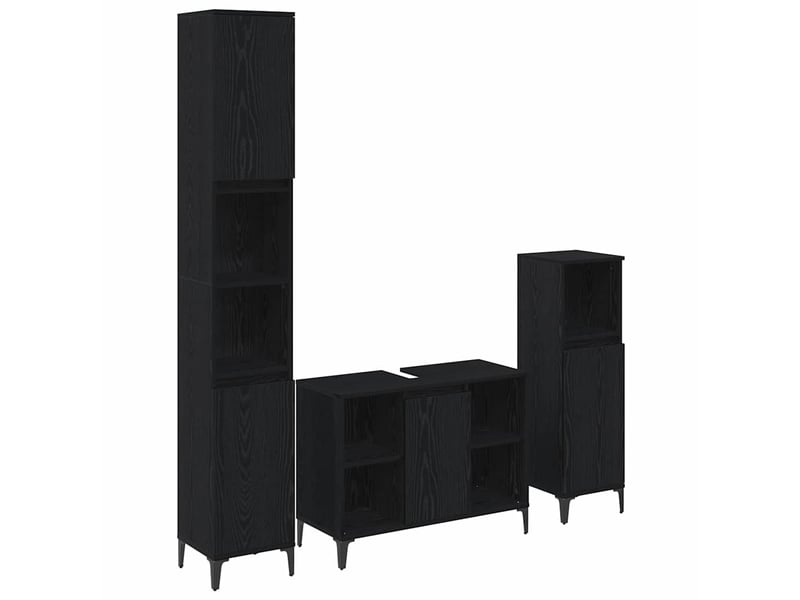  Ensemble de mobilier de salle de bain 3 pièces chêne noir cf64466  - Conforama A