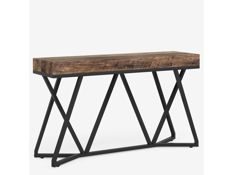  Table console 140x30x90.5 cm structure métallique mdf noir marron rustique  - Conforama A