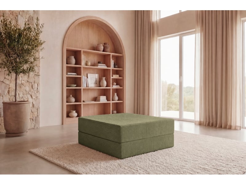  Cosima - pouf en petit velours côtelé vert 100x80x34  - Conforama B