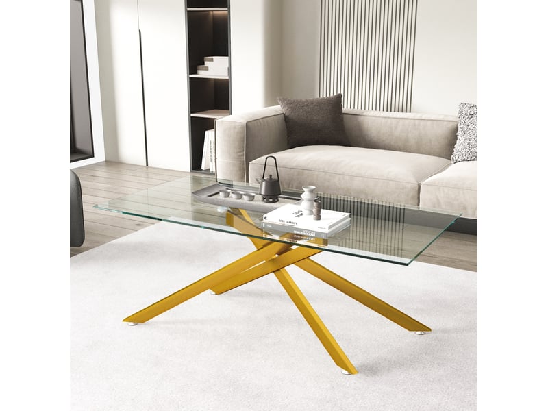  Table basse rectangulaire en verre trempé et métal doré - 120 x 60 x 46 cm  - Conforama B
