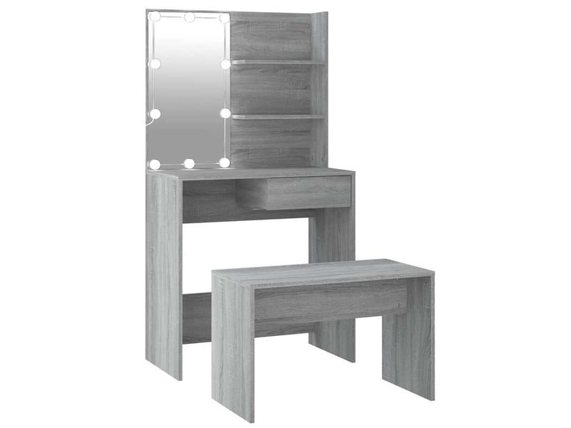  Ensemble de coiffeuse avec led sonoma gris bois d'ingénierie shl53401  - Conforama A