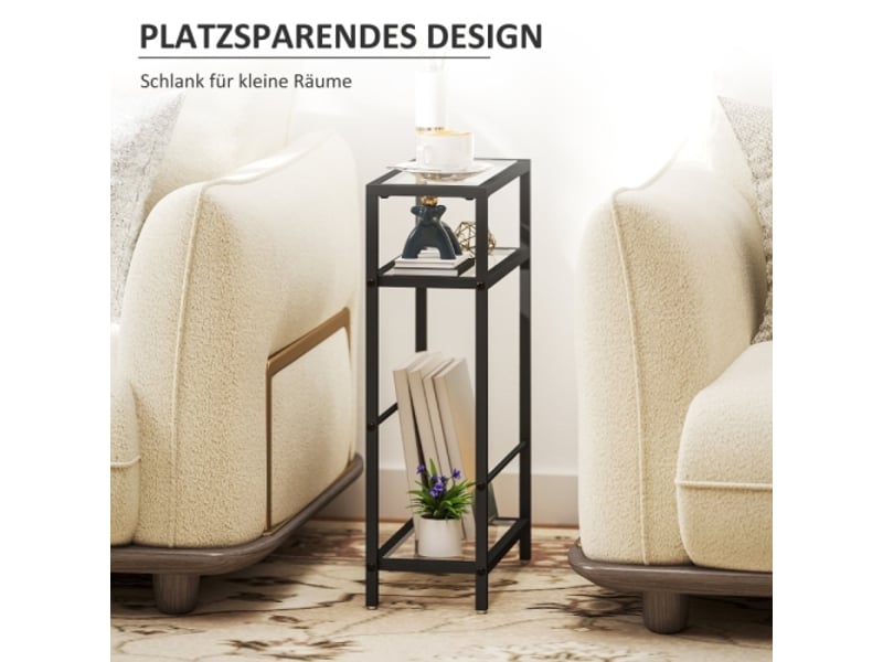  Table d'appoint 3 niveaux en verre trempé, cadre en acier noir – table basse moderne pour salon et chambre  - Conforama D