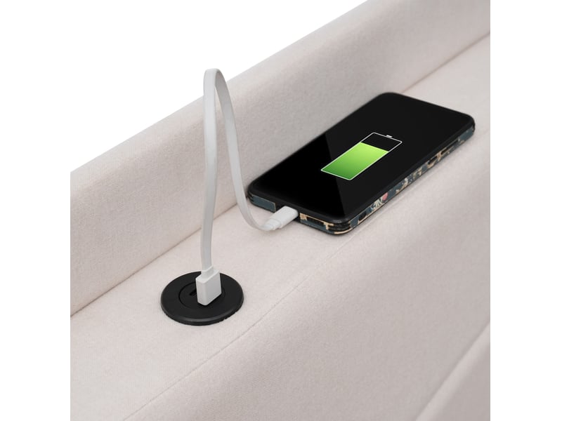  Modenvie lit coffre 140x200 cm - avec matelas, ports usb et usb-c, tête de lit géométrique - beige  - Conforama E