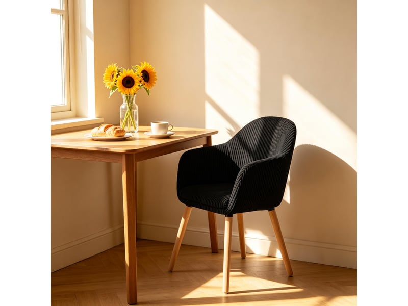  Chaise de salle à manger avec accoudoirs et pieds réglables  - velours côtelé noir 53,5 × 46 × 83,5 cm  - Conforama E