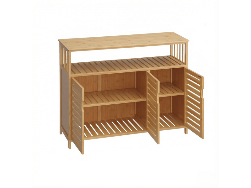  Buffet 100x35x82 cm, 3 portes, étagère ouverte, bambou naturel, meuble de rangement moderne salle à manger et salon  - Conforama A