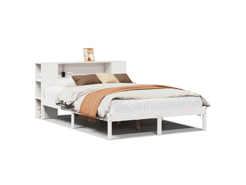  Lit double- lit adulte -  lit bibliothèque sans matelas blanc 150x200 cm bois pin massif  - Conforama A