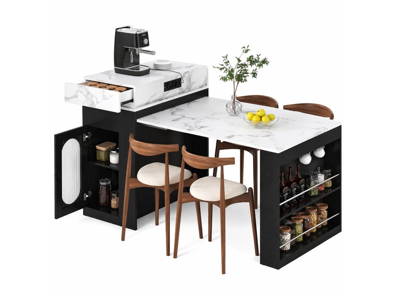  Desserte de cuisine extensible avec rangement et prises 83×46 à 146,5×96 cm en mdf noir  - Conforama A