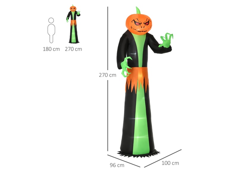 Décoration gonflable halloween avec éclairage led, gonflage automatique, en polyester noir, 100 × 96 × 270 cm - Conforama D