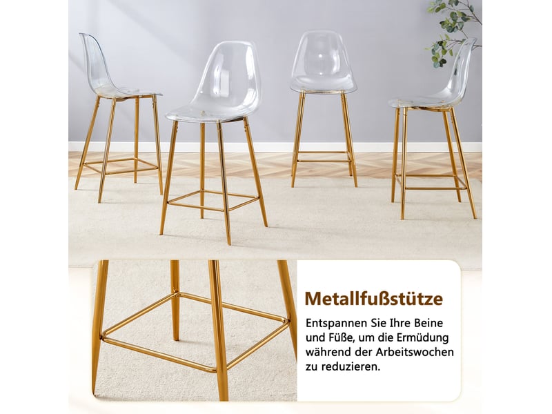  Tabouret de bar transparent avec repose-pieds, design moderne, en plastique et métal doré  - Conforama E