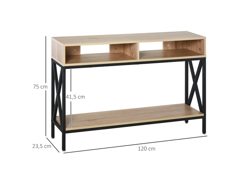  Table console table d'entrée industriel multi-rangements 120 x 23,5 x 75 cm bois chêne  - Conforama E