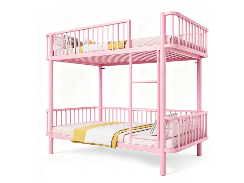  Lit superposé modenvie 90 x 200 cm en métal rose avec barrières de sécurité  - Conforama A