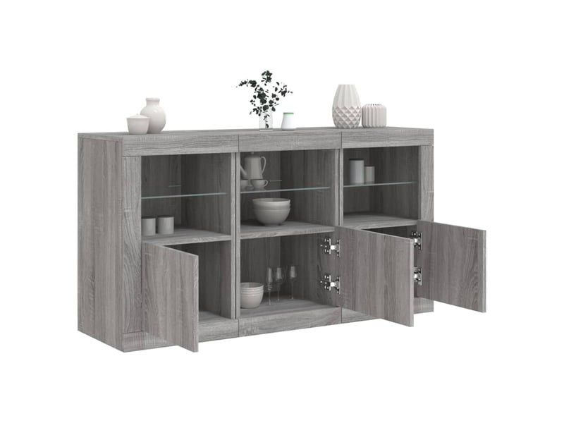 Buffet salon, buffet de rangement avec lumières led sonoma gris 123x37x67 cm shl97092 - Conforama B
