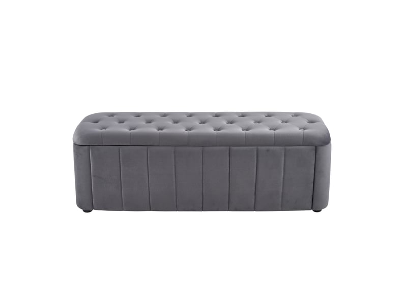  Banc coffre capitonné avec rangement en velours gris foncé 132 x 47.5 x 44 cm  - Conforama A