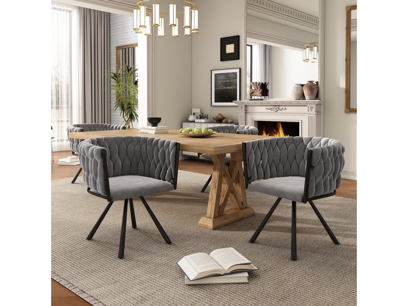  Chaise de salle à manger lot de 6 pivotante à 360° avec dossier enveloppant et pieds en métal, velours gris  - Conforama D