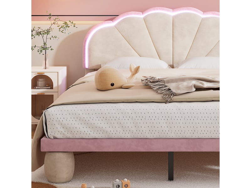  Lit polsteré en velours beige rose 140 x 200 cm  - Conforama E
