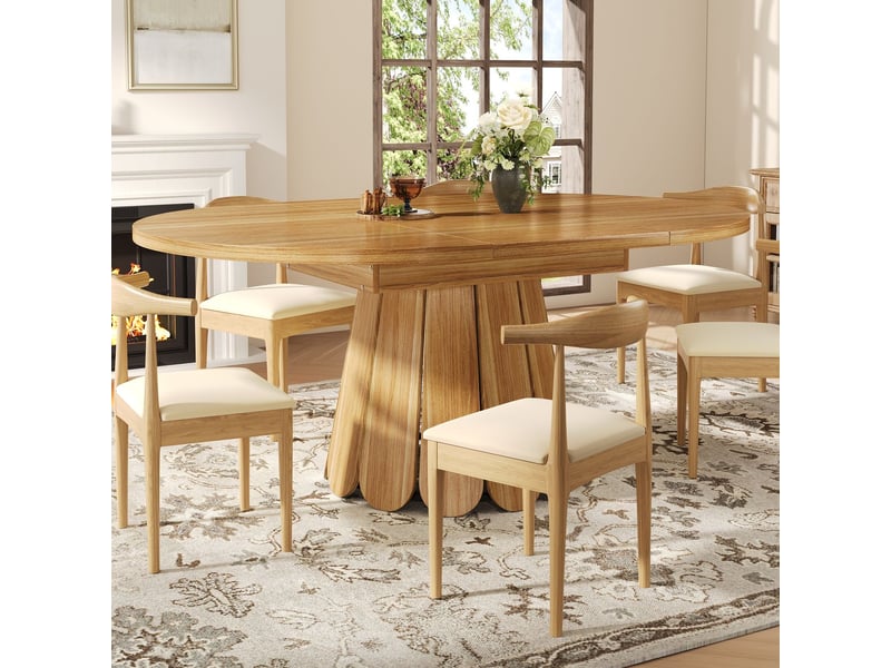  Table salle à manger 120x160, plateau mdf aspect bois table extensible, rallonge intégrée sous plateau, forme ronde-ovale, pieds design métal  - Conforama B