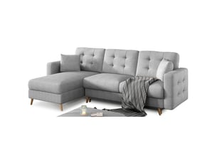 Canapé d'angle réversible fixe MEUBLORAMA 3 places Tissu gris avec coffre de rangement