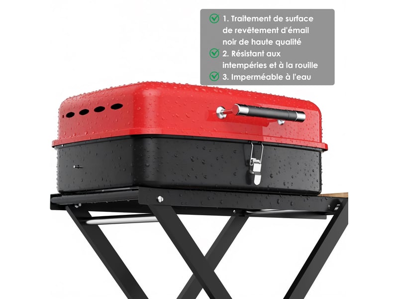 Barbecue charbon portable 2-en-1 barbecue fumoir, usage jardin terrasse camping  - Conforama C