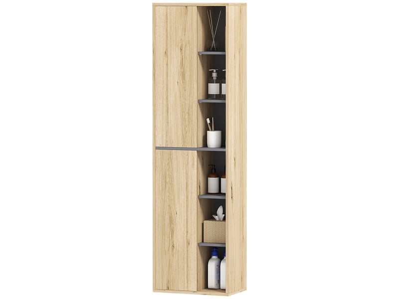  Armoire de salle de bain murale avec compartiments ouverts et 2 portes, 40 x 24 x 141,5 cm, naturelle  - Conforama B