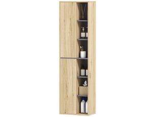 Armoire de salle de bain murale avec compartiments ouverts et 2 portes, 40 x 24 x 141,5 cm, naturelle