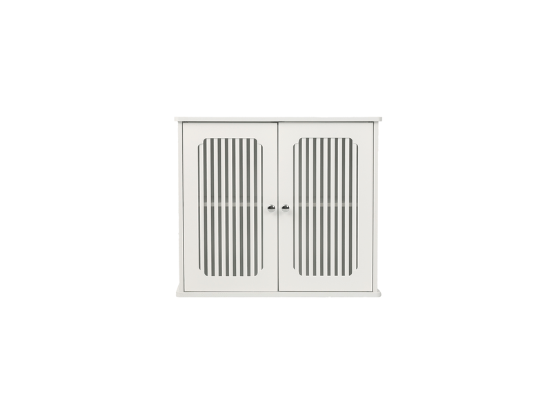  Meuble haut salle de bain blanc, placard mural double porte, façade persienne, rangement  - Conforama A