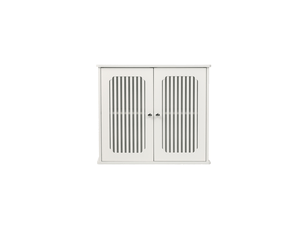 Meuble haut salle de bain blanc, placard mural double porte, façade persienne, rangement