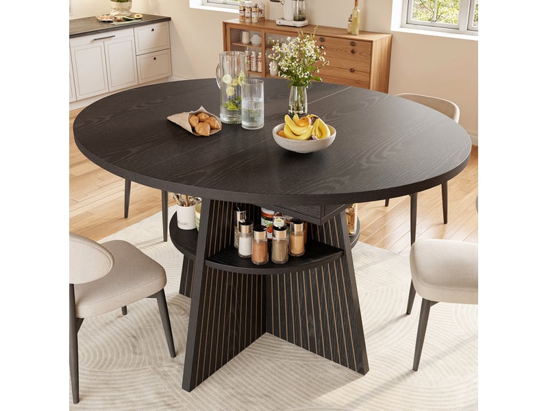  Table à manger extensible 110-150x110x76 cm, rangement ouvert, mdf et métal noir  - Conforama C