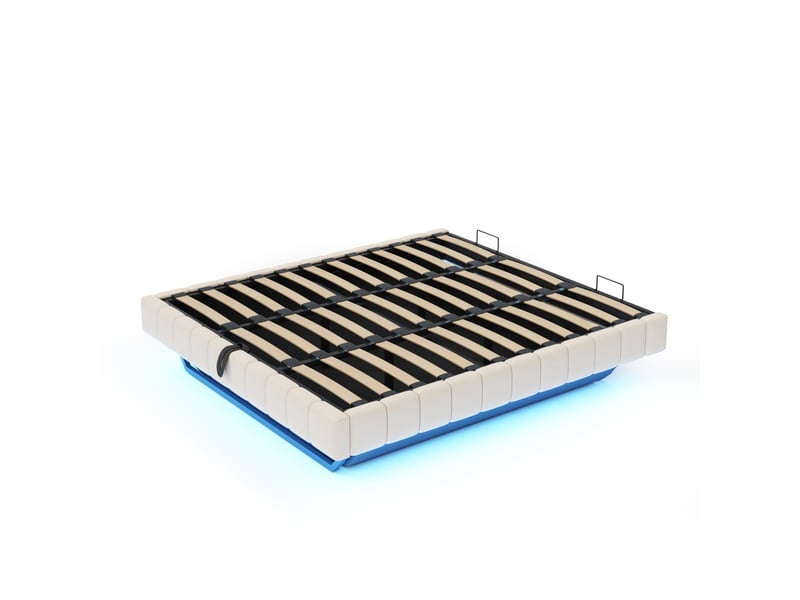  Lit coffre 180x200 cm - led multicolore - lit 2 personnes sans tête de lit - cadre flottant avec rangement hydraulique - beige  - Conforama R