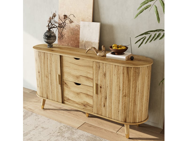 Buffet bas 140 x 40 x 79,5 cm en mdf, 2 portes coulissantes, 2 tiroirs naturel - Conforama D