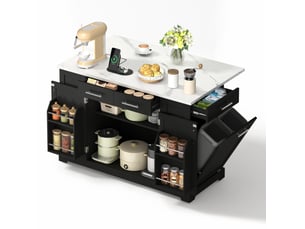 Îlot de cuisine 138x86x92 cm plateau rabattable mdf noir