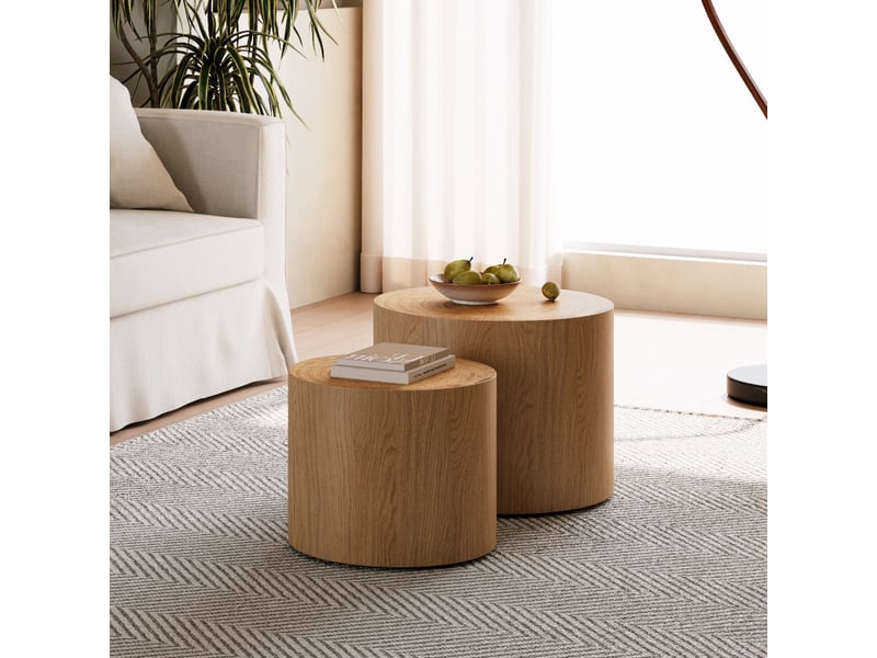  Lot de 2 tables basses gigognes rondes ø 48x38 cm et ø 38x32 cm en bois et mdf coloris naturel  - Conforama D