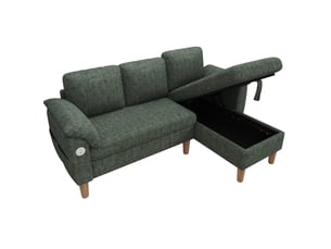 Canapé d'angle réversible fixe TCQPZ  3 places Polyester vert avec coffre de rangement