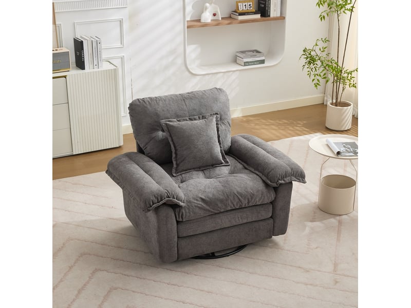 Fauteuil pivotant 360° 116x84x96 cm, assise confort, coussin de soutien, pour salon, chambre et bureau, chenille gris - Conforama B