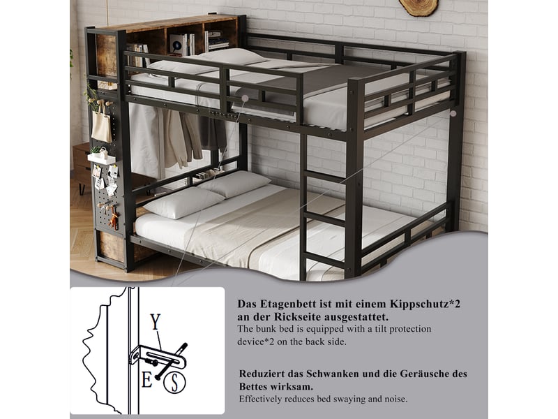  Lit superposé 120x200 cm - métal noir - lit superposé enfant - avec tiroir et rangement  - Conforama B