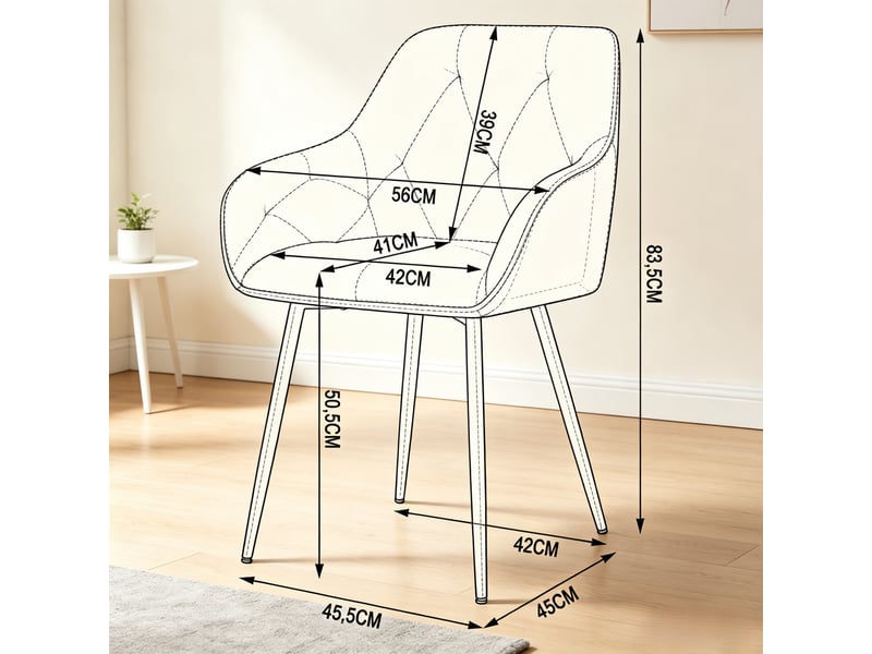  Chaises de salle à manger lot de 2 avec accoudoirs ergonomiques  - pieds métal, velours noir  - Conforama D