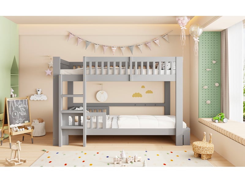  Lit mezzanine,90x200 cm,modulable 2 en 1,bois massif,gris  - Conforama B
