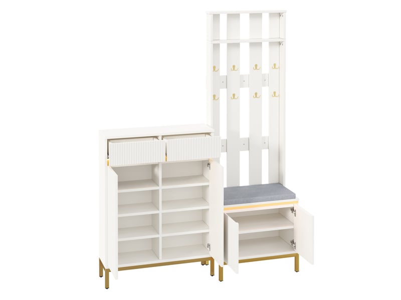 Vestiaire d’entrée avec banc, meuble à chaussures et led, 80x35x103 cm blanc - Conforama E