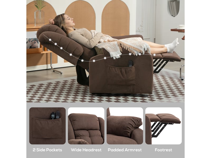  Fauteuil releveur électrique marron, massage 8 points, fauteuil relax inclinable à 150 degrés pour salon  - Conforama D