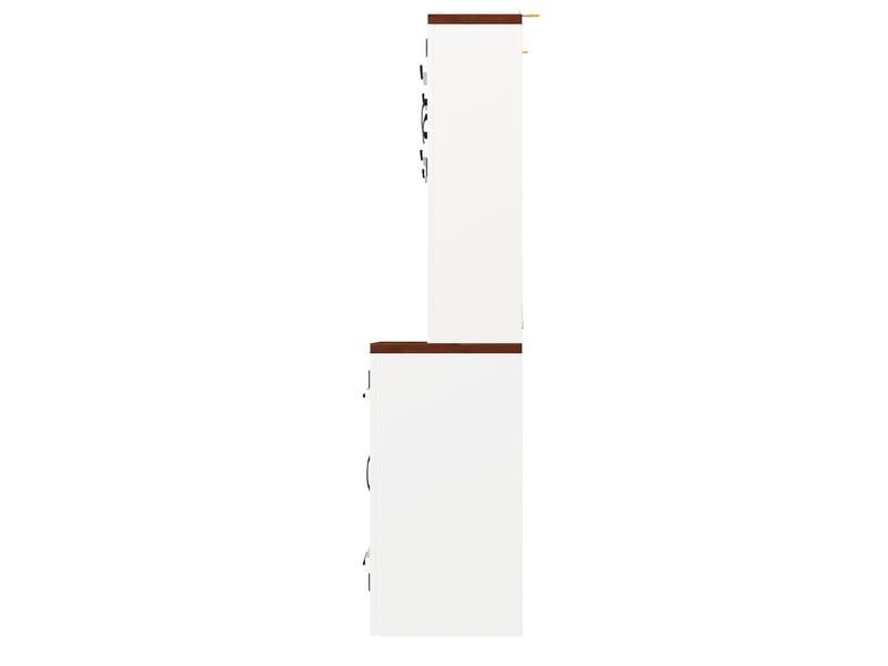  Haut meuble de cuisine 120x40x180 cm à portes style grange avec éclairage rgb led, rangements fermés et étagère ouverte, aspect vintage industriel, étagères réglables, porte-bouteilles, mdf, blanc  - Conforama D