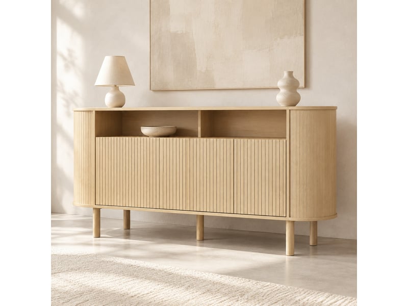  Buffet bas 3 portes en panneau de particules bois naturel 160 x 40 x 78,5 cm  - Conforama C