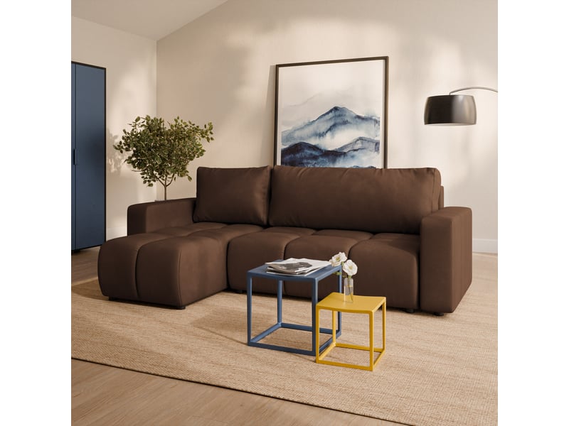 Canapé d'angle ramil, tissu peluche marron - Conforama B