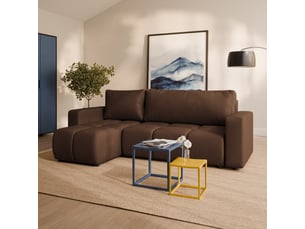 Canapé d'angle réversible convertible MASSENO 3 places Polyester marron avec coffre de rangement
