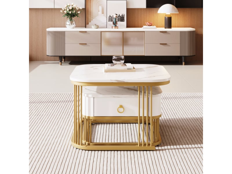  Table basse empilable effet marbre doré brillant – table d'appoint à tiroirs (lot de 2) conforama  - Conforama B