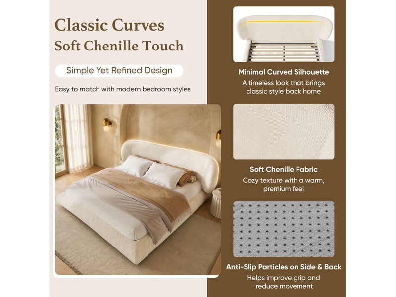 Lit 2 places 180x200 cm avec sommier et tête de lit coloris beige  - Conforama E