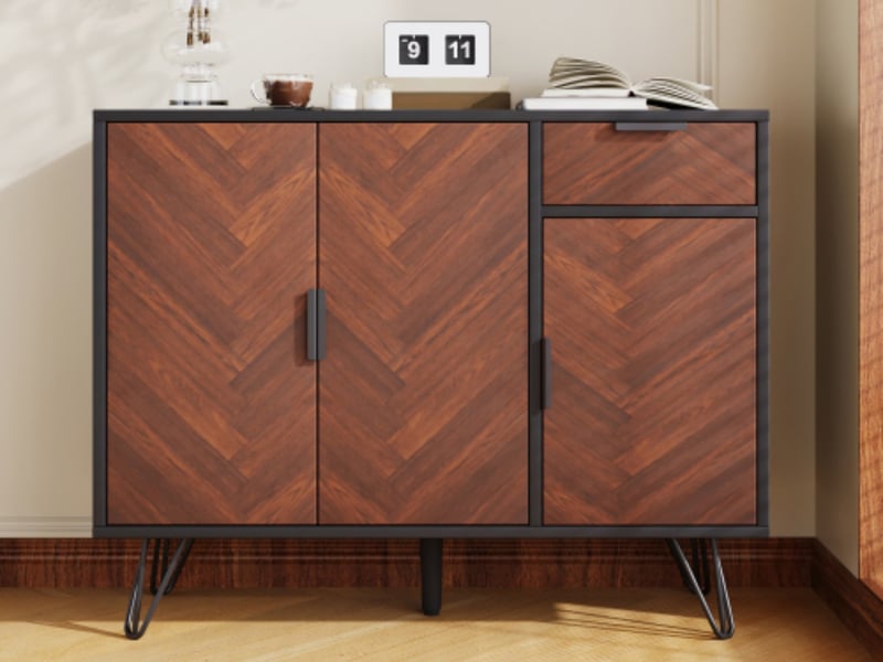  Buffet bass, 90 x 30 x 71,5 cm, armoire de rangement, 3 portes et 1 tiroir, étagères réglables en hauteur  - Conforama B