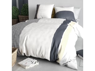 Parure housse de couette 260x240cm + 2 taies motif graphique blanc et gris 100% coton - sabine